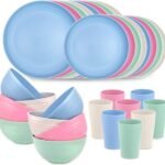 Supernal Wheat Straw Dinnerware, Microwave Dishwasher Safe, Unbreakable Light Weight Plates Service For 8, Reusable Tableware Set,