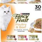 Purina Fancy Feast Grain Free Pate Wet Cat Food Variety Pack, Poultry & Beef Collection - 3 oz. Cans, 30 Count (Pack of 1)