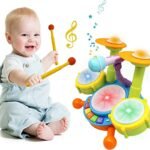 Drum Set for Kids with 2 Drum Sticks and Microphone, Musical Toys Gift for Toddlers